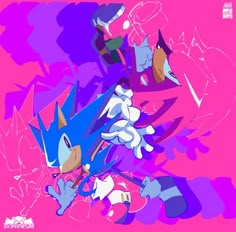 sonic the hedgehog and his friends are all in different positions, with one being drawn on