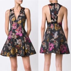 Alice + Olivia New Mollie Pleated Metallic Floral Brocade Mini Dress Size 8 $440. Measurements Shown In Photos. Designer Floral Print Party Dress, Designer Floral Print Cocktail Dress, Embroidered Cocktail Dress, Olivia Black, Alice And Olivia, Embroidered Dress, Alice Olivia, Cocktail Dress, Black Pink