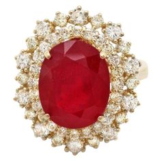 Luxury Yellow Gold Ruby Ring With Diamond, Luxury Red Diamond Ring With Vvs Clarity, Luxury Red Ruby Ring With Vvs Clarity, Red Diamond Ring For Formal Occasions, 14k Gold Red Cluster Ring With Brilliant Cut, Gia Certified Red Diamond Ring For Formal Occasions, Red Ruby Ring With Halo Setting For Formal Occasions, Luxury Red Ruby Cluster Ring, Classic Red Diamond Cluster Ring