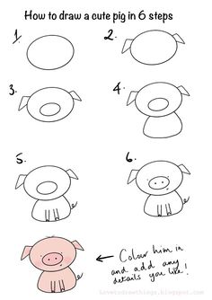 how to draw a pig in 6 steps step by step drawing for kids and beginners