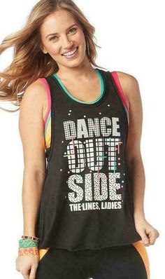 Zumba "Dance Outside The Lines Ladies" Loose Tank - Bold Black Z1T01705 size S Women Active Wear, Zumba Dance, Loose Tank, Zumba Fitness, Racerback Top, Heart Graphic, Zumba Workout, Loose Top, Gray Top