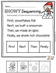 a snowman worksheet with words and pictures