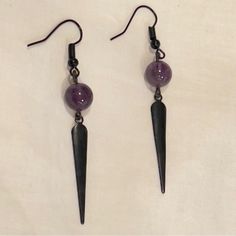 Crystal Earrings/ Amethyst Spheres Nickel Free Stainless Steel Backings Purple Crystal Earrings, Black And Purple Earrings, Adjustable Purple Metal Earrings, Purple Metal Earrings, Grunge Earrings, Witch Earrings, Ear Ring, Spike Earrings, Earrings Purple