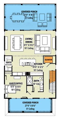 the floor plan for this house shows two living areas and one bedroom, with an attached kitchen