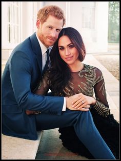 prince harry and his wife, the duke of cambridge pose for a photo in front of their home