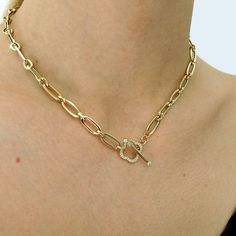 "◖ P R O P E R T I E S ◗ * Material: 14k Yellow Gold * Weight: 9,7gr (for 16,5\" ±5%) * Necklace Length: 14\" - 22\" // 35,6cm - 55,9cm (±3%, Please contact me for different sizes) ◖ D I O N J E W E L ◗ ‣ 14K REAL GOLD ‣ EXPRESS DELIVERY IN 1-3 DAYS* ‣ HANDMADE ONLY FOR YOU, NO USED JEWELRY ‣ GIFT BOX AND OTHER GIFTS ◖ P R O D U C T I O N  &  Q U A L I T Y ◗ ‣ All of our jewelry are handmade and made to order. ‣ We use only 14K real gold. (8k or 18k too for some jewelry) We do not craft any gold Luxury Toggle Necklace For Formal Occasions, Elegant Yellow Gold Chain Link Toggle Necklace, Oval Link Toggle Necklace Gift, Luxury Chain Link Toggle Necklace For Gift, Elegant Yellow Gold Toggle Necklace For Gift, Elegant Formal Toggle Necklace With Rectangular Links, Luxury Formal Necklace With Toggle Clasp, Elegant White Gold Paperclip Chain Necklace, Luxury Chain Necklace With Toggle Clasp