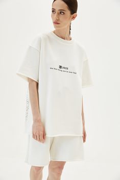 T-Shirt Personality White – ALMZV White Relaxed Tops With Graphic Print, Relaxed White Tops With Graphic Print, White Relaxed Top With Graphic Print, Relaxed White Top With Graphic Print, Drop Shoulder Text Print Tops For Loungewear, White Slogan T-shirt Oversized, Oversized White Slogan T-shirt, Oversized Relaxed Graphic T-shirt, Oversized Relaxed Graphic Print T-shirt