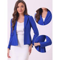 A perfect addition to your professional wardrobe. This blazer is designed to effortlessly enhance your outfit with its modern peplum silhouette while maintaining a polished and business-appropriate look. This peplum design adds a touch of femininity, creating a flattering shape that accentuates your waistline. The versatility of this blazer makes it an essential piece for various occasions. Whether you're attending an important meeting, a formal event, or simply dressing up for work, this blazer Fitted Solid Color Blazer Dress For Work, Fitted Solid Blazer Dress For Work, Fitted Professional Blazer Dress For Office, Professional Fitted Blazer Dress For Office, Blue Office Lady Blazer For Work, Professional Notch Lapel Blazer Dress For Office, Blue Formal Professional Blazer, Blue Formal Office Blazer, Professional Blazer Dress For Work