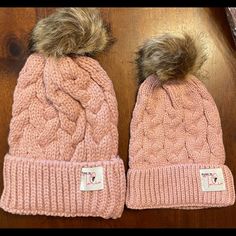 Brand New Mommy And Me Winter Hats Pink Adult Hat One Size Baby Hat Up To 24 Months Adjustable Cute Beanie For Cold Weather, Warm Fitted Cute Beanie, Cute Cap For Cold Weather, Cute Soft Knit Hat, One Size Fits Most, Cute Adjustable Beanie For Cold Weather, Cute Fitted Warm Beanie, Cute Cold Weather Cap, Cute Warm Cotton Hat, Casual Warm Pink Bonnet