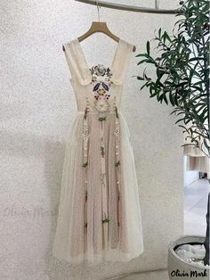 Olivia Mark - Embroidered Organza Patchwork Beaded 3D Flower Camisole Dress Long Flower Dress, Floral Spaghetti Strap Dress, Floral Camisole, Spaghetti Strap Bodycon Dress, Floral Slip Dress, Elegant Attire, Embroidered Organza, Spaghetti Strap Maxi Dress, Floral Cami