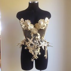 One of a kind Mermaid Steel Corset embelshed with Seahorses , Starfish & Seashells "SHS THE GODDESS OF THE SEA".... Seven Seas Goddes... Steel Corset, Diy Outfits, Kampot, Seven Seas, Mermaid Costume, Corsets And Bustiers, Fantasy Dress