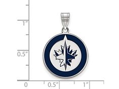 Rhodium over sterling silver blue enameled NHL Licensed Winnipeg Jets large pendant from LogoArt. Pendant has polished finish. Measures approximately 0.75"L x 0.71"W. Silver Pendant With Black Enamel, Polished Enamel Medallion Jewelry, Silver Medallion Necklace With Black Enamel, Silver Enamel Jewelry With Polished Finish, Round Enamel Pendant Jewelry With Polished Finish, Enamel Jewelry With Polished Round Pendant, Blue Enamel Necklace With Polished Finish, Blue Enamel Jewelry With Polished Finish, Round Pendant Enamel Jewelry With Polished Finish