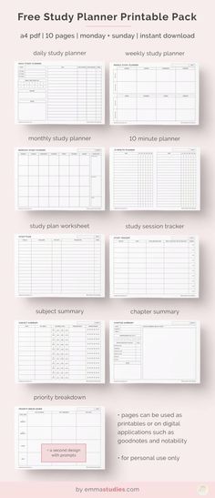 Free Study Planning Printable Pages! freeprintableblogplanner #printablestudentplanner #notabilityplanner📅 Planer Organisation, Studie Hacks, Planning School, Study Schedule, Printable Planner Pages, School Planner, Study Plan, College Planner