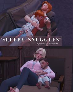 two people are sleeping on a couch with the caption sleepy snuggles