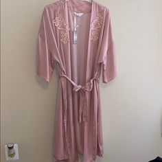 Satin Belted Night Robe With Floral Lace- Blush - L, Primark Spring Wedding Night Sleepwear With Open Front, Pink Spring Night Robe, Pink Summer Night Robe, Sleepwear Robe, Floral Lace, Women's Intimates, Blush, Satin, Lace