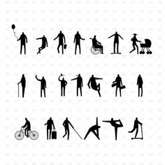 various silhouettes of people with bicycles and skateboards