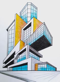 a drawing of a multi - story building with multiple levels