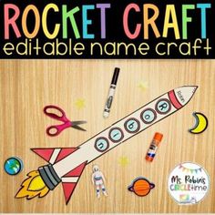 a rocket craft is shown with some crayons