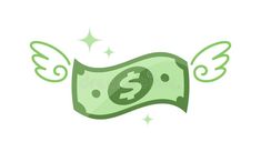 a money bill with angel wings and stars on the side, in green color royalty illustration