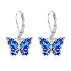 PRICES MAY VARY. Butterfly Filigree Earrings Design: Butterfly represents beauty and freedom, exquisite and delicate butterfly filigree earrings, like a splendid dancing butterfly, gracefully fluttering by your ears. Simple and elegant, let your fashion taste be praised! Butterfly Earrings for Women Material: The butterfly leverback earrings made of 925 sterling silver, Hypoallergenic for sensitive skin,Exquisite workmanship in every detail part. Butterfly Jewelry Size: 11*16.5mm/0.43*0.64 inch, Sterling Silver Butterfly Charm Earrings, Cute Silver Jewelry With Butterfly Charm, Summer Butterfly Charm Earrings For Gift, Summer Silver Butterfly Jewelry, Butterfly Shaped Earrings For Summer Gifts, Silver Butterfly Jewelry For Birthday, Silver Butterfly Jewelry For Birthdays, Hypoallergenic Butterfly Jewelry For Parties, Blue Butterfly Charm Earrings For Gift