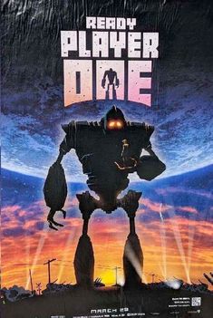 a movie poster for the animated film, ready player one with an image of a robot