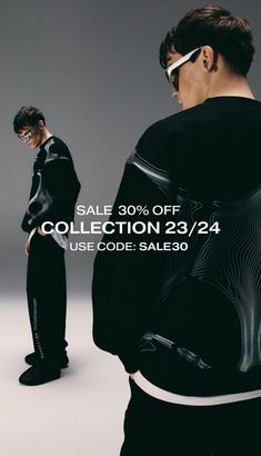 two men in black clothing with the text sale 50 % off collection 23 / 24 use code sale 30