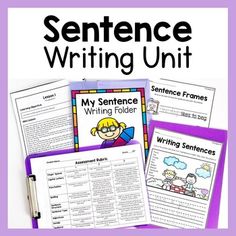 sentence writing unit with pictures and text on the front, two separate pages are shown