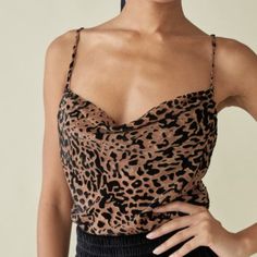 Beautiful Textured Camisole - Adjustable New With Tags! 60% Viscose 40% Nylon Chic Fitted Brown Camisole, Elegant Sleeveless Leopard Print Tops, Leopard Print Sleeveless Tank Top For Party, Chic Leopard Print Cami Top, Chic Leopard Print Sleeveless Top, Brown Cami Camisole For Night Out, Brown Cami For Night Out, Brown Camisole For Night Out, Chic Brown Tank Camisole