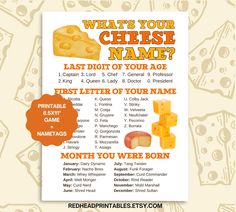 a poster with cheese names on it for kids to learn how to make their own name