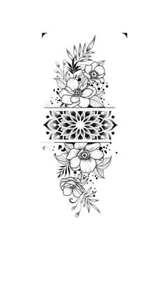 a black and white tattoo design with flowers