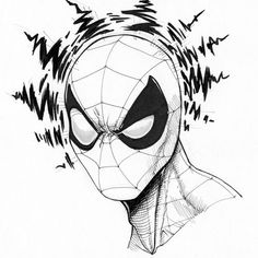 a drawing of spider man with his eyes open