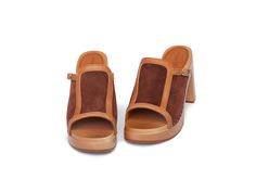 Suede Lined Round Toe Heels For Galas, Formal Brown Mules With Contrasting Heel, Brown Leather Mules With Rubber Heel Cap, Brown Closed Toe Heels With Suede Lining, Formal Sandals With Suede Lining And Round Toe, Swedish Hasbeens, Lime Tree, Clog Sandals, Sky High