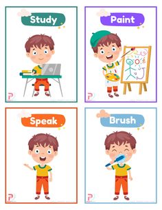 Action Verbs Flashcards Free Printable Visual Activities, Verbs Vocabulary, Verbs For Kids, Kindergarten Reading Activities, Alphabet Pictures