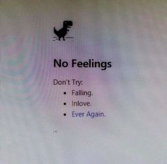 a computer screen with the words, no feelings don't try falling in love ever again