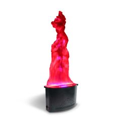 a red and pink light up sculpture on top of a black box