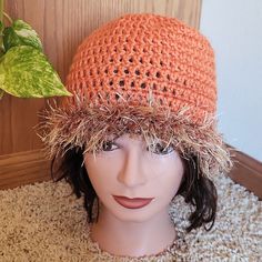 Nwot Hat, Handmade Crocheted By Me. This Rust, Burnt Orange Color Hat Has A Eyelash Yarn Fun Fur Trim In More Tan/Brown/Orange - Ish Color See Pics For Approximate Measurements. Does Have Some Stretch. Hat Is Slightly Longer On Sides And Back. Perfect Fall Colors See My Closet For Other Colors And Styles. Custom Requests Welcome. Handmade Items May Take A Few Days To Make And Ship And May Differ Slightly From Pictured B Handmade Handcrafted Hand Made Hand Crafted Women Winter Hat Cap Beanie Orange Brimmed Hat For Fall, Orange Adjustable Beanie Hat, Adjustable Orange Beanie Hat, Adjustable Orange Beanie, Adjustable Orange Hat For Fall, Handmade Orange Crochet Beanie Hat, One Size Orange Winter Hat, Fitted Orange Casual Hat, Fitted Casual Orange Hat