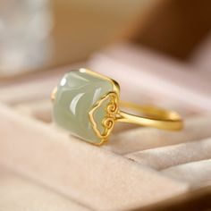 Genuine Hetian Jade Temperament Ring Retro Gold Anniverssary Jewelry Stone Ring Design, Cloud Ring, Gold Ring Designs, Nephrite Jade, Bridal Gold Jewellery Designs, Wax Casting, Jade Ring, Gold Earrings Designs, Jade Jewelry