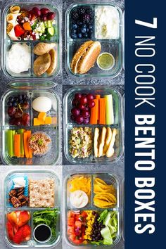 several containers filled with different types of food and the words, 17 cookbook bento boxes