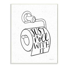 a black and white drawing of a roll of toilet paper with the words, just wool with it