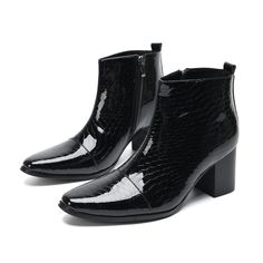 VCSHOES Black Male High Heeled Motorcycle Boots Zipper Pointed Toe Dress Shoes Large Size Serpentine Real Leather Short Boots black-38 Leather Tuxedo, Men High Heels, Ankle Boots Dress, Male Shoes, Boots Dress, Short Leather Boots, Pointy Toe Heels, Leather Short, Chelsea Ankle Boots