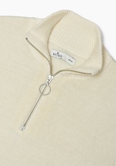 Our half-zip jacket combines comfort, style and functionality perfectly for cold days. It is ideal for both special occasions and casual moments, and can be worn with t-shirts or shirts. 100% cotton Bone color. Ribbed sleeves and waistband. Zip mockmed. Regular fit. White Half-zip Top With Ribbed Collar, Fall Cotton Half-zip Tops, Cozy Cotton Tops With Ribbed Collar, Cozy Cotton Top With Ribbed Collar, Cotton Half-zip Sweatshirt With Zipper, Cotton Half-zip Sweatshirt With Zipper Closure, Cotton Sweater With Zipper Closure For Fall, Fall Cotton Sweater With Zipper Closure, Cotton Half-zip Outerwear With Ribbed Collar