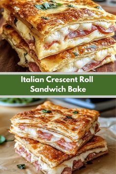 italian crescent roll sandwich with cheese and ham