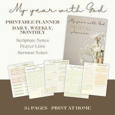 the printable planner is shown with three pages and four different items for each month