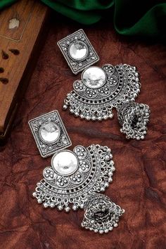 Buy Women's Oxidized Jhumka Earrings in Silver Oxidised Jhumka, Jhumka Design, Indian Jhumka, Oxidized Earrings, Jhumka Designs, Oxidised Earrings, Indian Wedding Jewelry Sets, Oxidised Silver Jewelry, Oxidized Silver Earrings