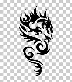 a black and white dragon tattoo design on a transparent background