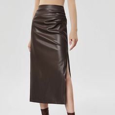 Reposhing This Item I Purchased From @Drama4107. Tried It On But This Brand Runs Small So Never Wore It. Questions? Leave A Comment Below! Faux Leather Midi Skirt, Leather Midi Skirt, Winter Skirt, Black Midi Skirt, Swimwear Outfit, Street Style Outfit, Style Elegant, Skirts For Sale, Fitted Dress