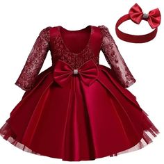 Long Sleeve Baby Girl Party Dress Backless Cute Toddler Birthday Wedding Tutu Gown Red Christmas New Year Dress For Girls Holiday Princess Dress With Bow, Christmas Princess Dress With Bow, Christmas Wedding Princess Dress With Bow, Elegant Red Christmas Gown, Holiday Princess Dresses, Elegant Festive Tutu Dress For Party, Elegant Festive Tutu Party Dress, Elegant Festive Party Tutu Dress, Princess Style Wedding Dress For Christmas