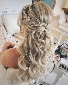 Bride Hair Pieces Headpieces, Half Up Half Down Wedding Hair French Braid, Half Updo For Bridesmaid, Half Updo Prom Hairstyles, Half Up Half Down Wedding Hair Braid Bun, Half Up Hair With Braid Wedding, Bridemaids Hairstyles Blonde, Long Loose Wedding Hairstyles, Bridesmaid Hairstyles Braid Down