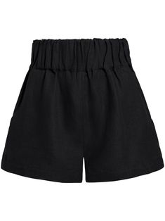 black organic linen high-waisted elasticated waistband two side slash pockets wide leg Black Linen Shorts, Water Consumption, Yoko London, Organic Linens, Exclusive Fashion, Black Linen, Linen Shorts, Harmful Chemicals, Environmental Impact