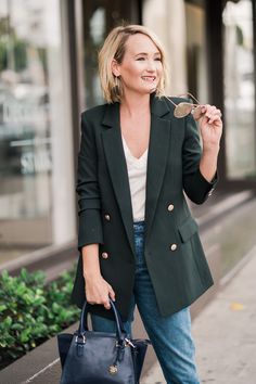 Hunter Green Blazer Outfit, Dark Green Outfits, Green Blazer Outfits For Women, Dark Green Outfit, Professional Business Casual